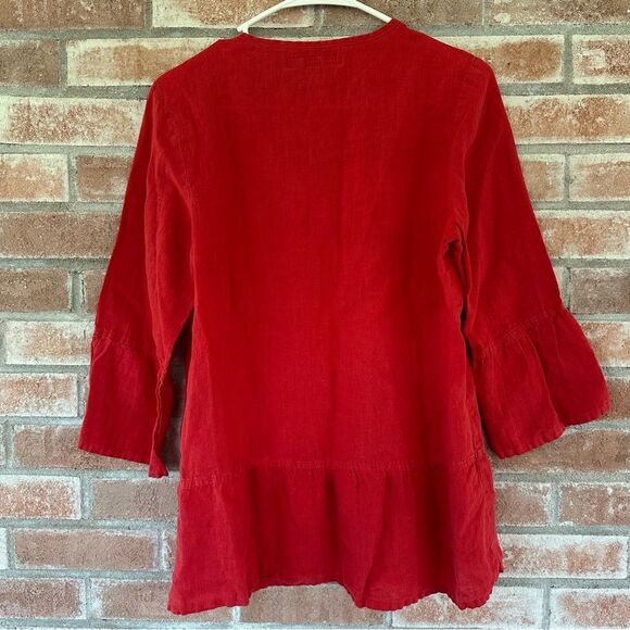 Flax Button Down Blouse 100% Linen Red Women’s P Small 4 / 6 - Picture 7 of 10